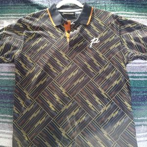 Paco jeans company vintage black polo shirt with paco print all over sz L 100%